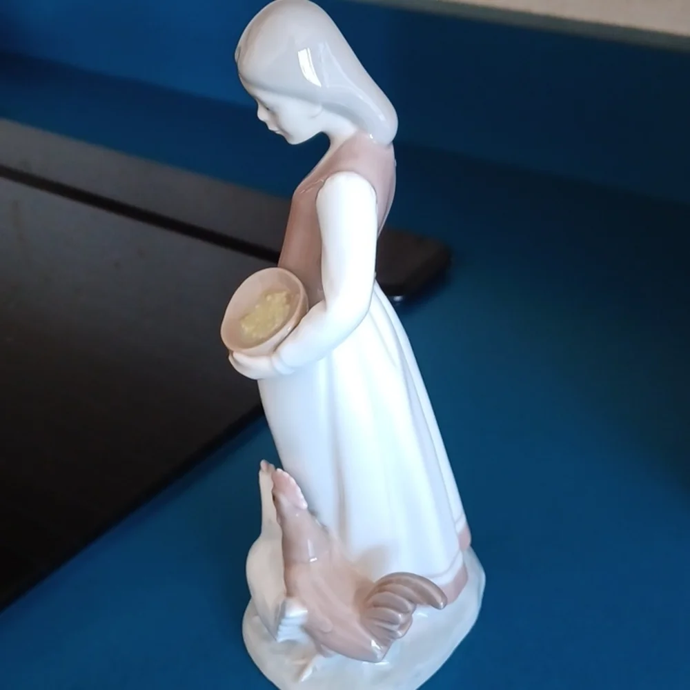 Vintage Grafenthal Girl Feeding Rooster Figurine, porcelain